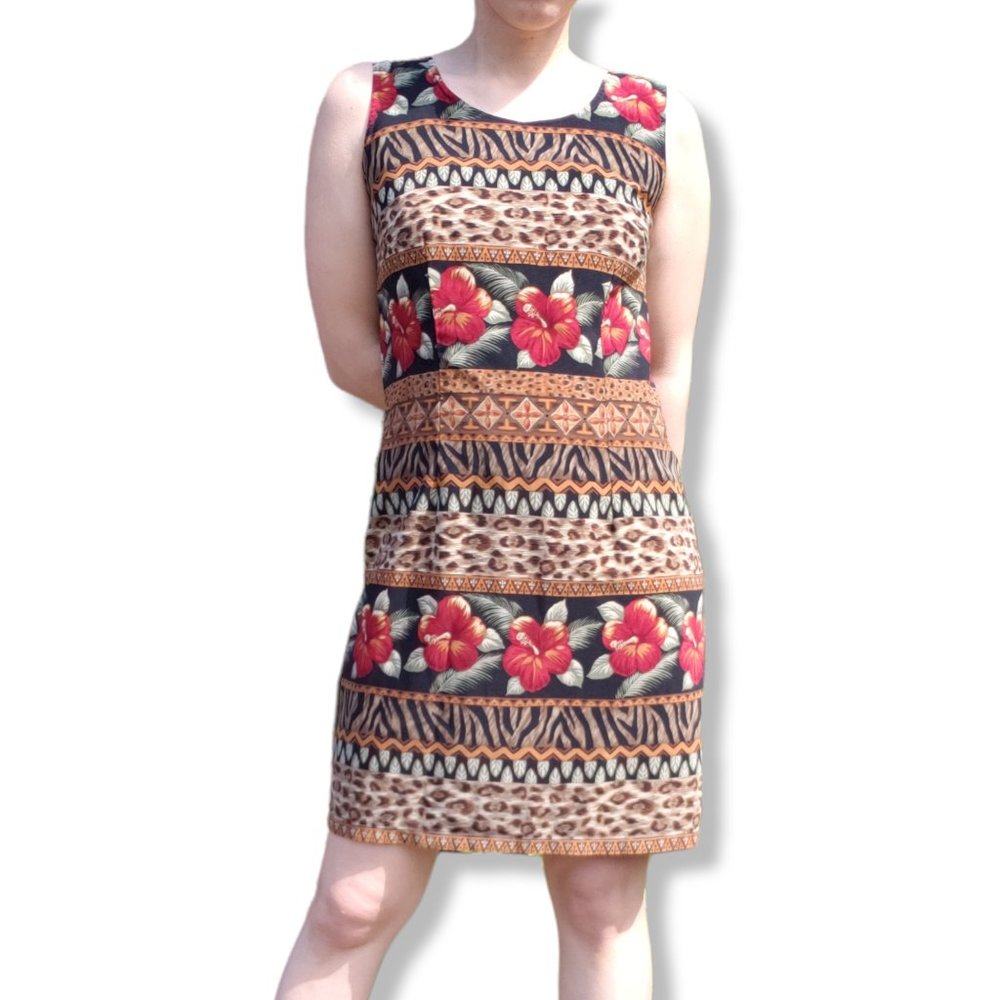 Kathie Lee Collection 90's Tropical Meets Safari Mini Dress Size 10